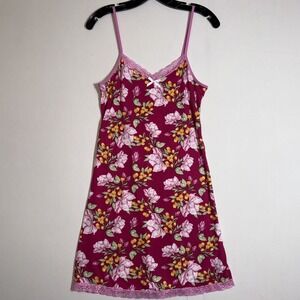 Mayfair Ladies Poly Spandex Chemise Small Pink Roses Lace Trim Loungewear Floral